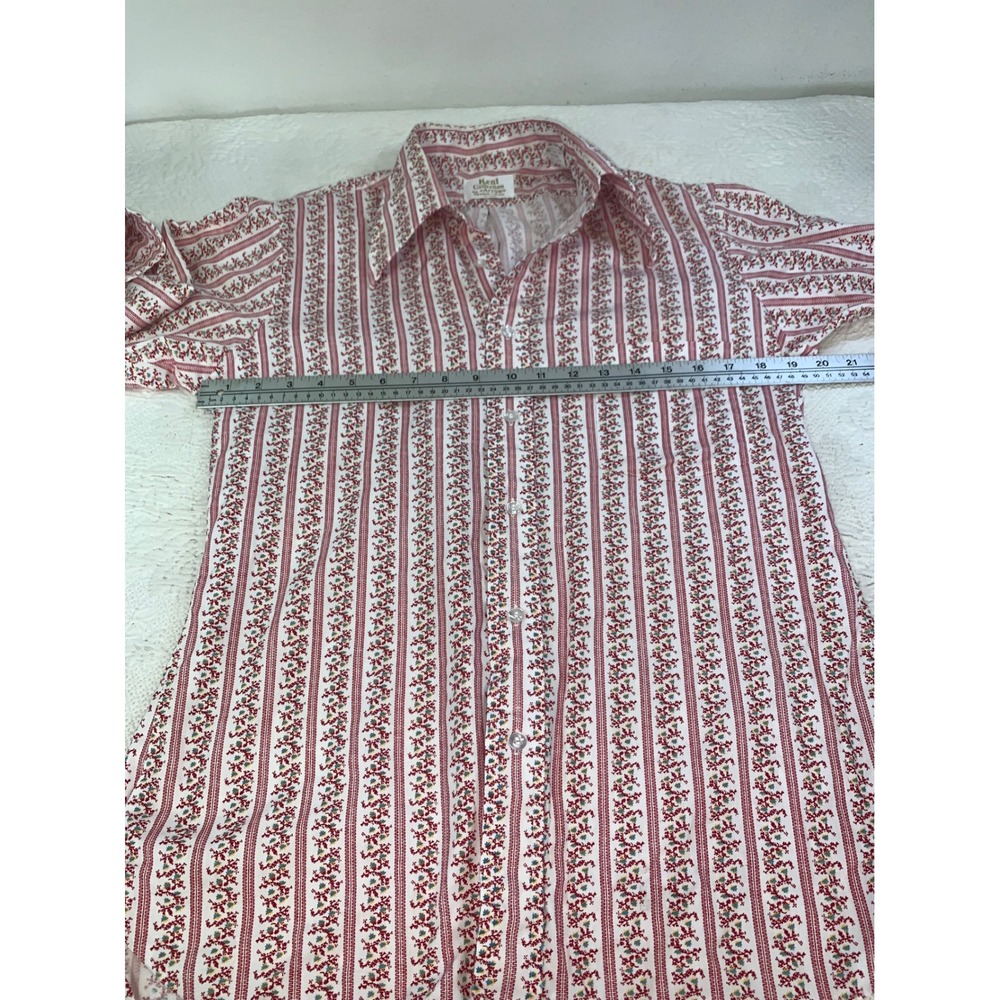 Vintage Kent Collection by Arrow 70s Disco Shirt Red White Floral Stripe 15-15.5 - Picture 8 of 11